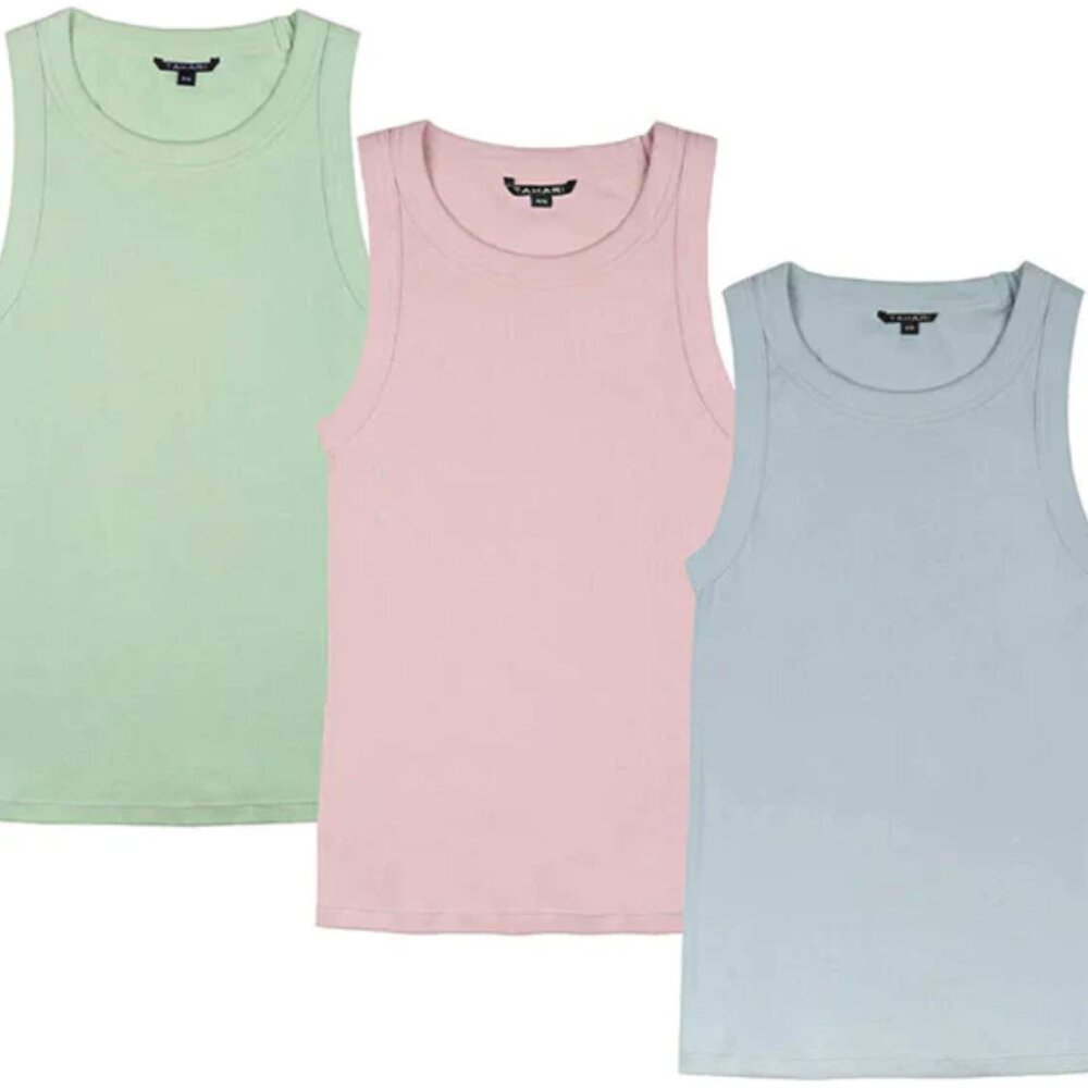 Tahari Women's Ribbed Cotton Pastel Tank Tops - Pink or Blue - US M